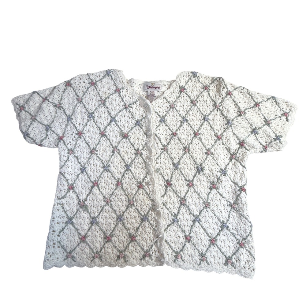 Worthington Ramie Cotton Cardigan –‎ PL White Floral Crochet READ